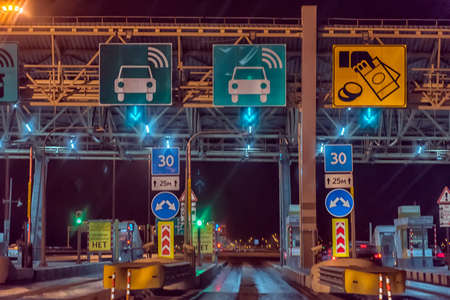 Russia, St. Petersburg 19,01,2020 A toll station located on the expresswayのeditorial素材