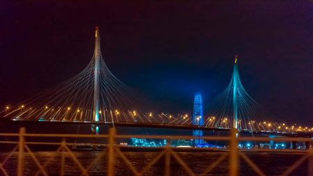 view of the ring road in  Petersburg at night