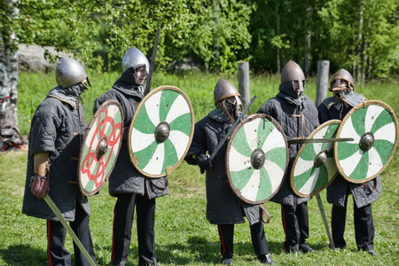 Russia, St. Petersburg 24,05,2017 Children fight with swords at the festival of medieval culture...