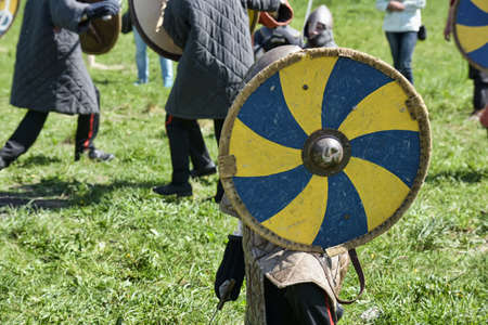 Russia, St. Petersburg 24,05,2017 Children fight with swords at the festival of medieval culture "Vikings"のeditorial素材