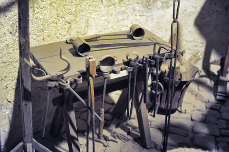 Czech Republic, Prague 21,03,2015 Medieval Alchemy shop with flasks and toolsのeditorial素材