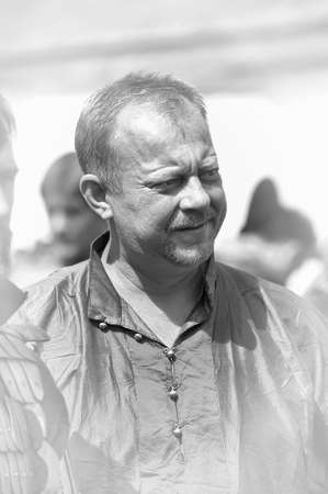 Russia, Priozersk 06.07.2014 Portrait of a man in a medieval costume at the festival of historical reconstruction "Russian Fortress"のeditorial素材