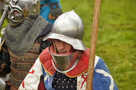 Russia, Priozersk 06.07.2014 Portrait of a man in a medieval costume at the festival of historical reconstruction "Russian Fortress"のeditorial素材