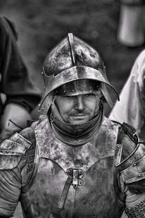 Russia, Priozersk 06.07.2014 Portrait of a man in a medieval costume at the festival of historical reconstruction "Russian Fortress"のeditorial素材