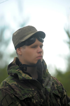 St. Petersburg, RUSSIA 20.06.2014 Open-air paintball tournament at the end of summer in nature,...