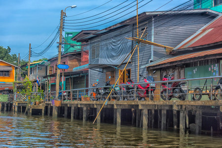 Thailand, Bangkok, 06.07.2019 Slum on Bangkok Chao Phraya riverside, Thailand