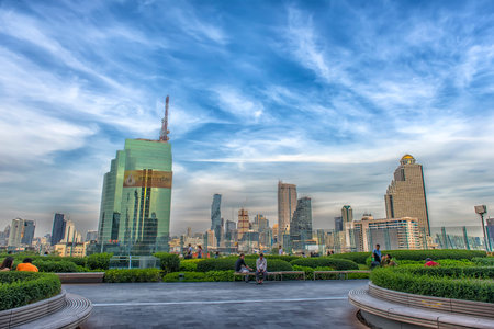 Thailand, Bangkok, 06.07,2019 Skyscrapers along the river in Bangkok