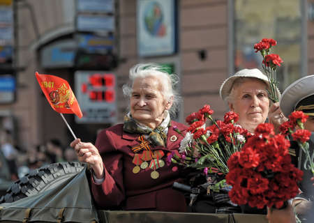 Russia, St. Petersburg 09,05,2013 Participants with orders and medals on May 9 at the Victory Day paradeのeditorial素材