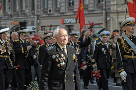 Russia, St. Petersburg 09,05,2013 Participants with orders and medals on May 9 at the Victory Day...