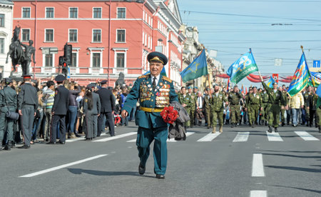 Russia, St. Petersburg 09,05,2013 Participants with orders and medals on May 9 at the Victory Day...