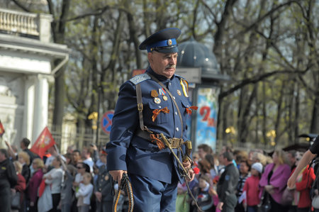 Russia, St. Petersburg 09,05,2013 Participants with orders and medals on May 9 at the Victory Day...