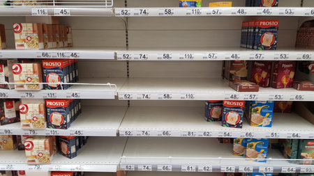 Russia, St. Petersburg 19.03.2020 Shelves with cereals during the epidemic of a coronavirus...