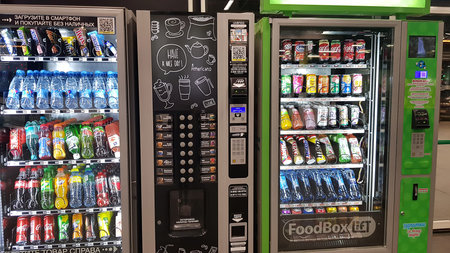 Russia, St. Petersburg 22.03.2020 Automatic machines with drinks in a supermarket