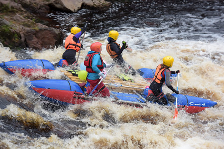 Russia, St. Petersburg 13.06.2015 Rafting on rafts and kayaks, open competitions of Karelia
