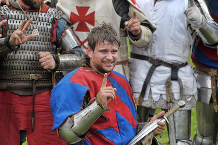 Russia, Vyborg, 30,07,2011 People in medieval clothes at the Festival of the historical...