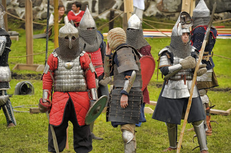 Russia, Vyborg, 30,07,2011 Knights in military uniforms at the Festival of the historical...