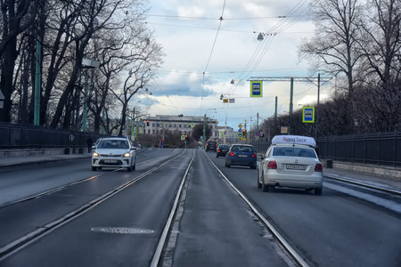 Russia, St. Petersburg 30.03.2020 Empty streets of the city during quarantine due to the coronavirus...