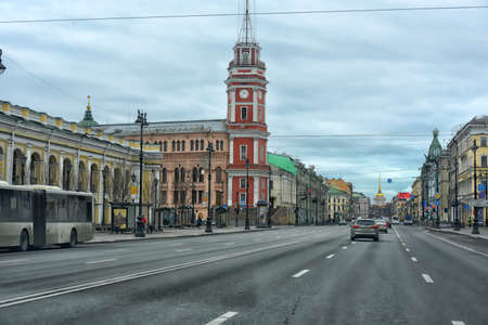 Russia, St. Petersburg 01.04,, 2020 Empty Nevsky city avenue during the coronavirus epidemicのeditorial素材