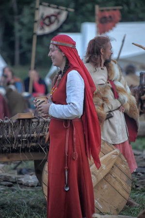 Russia, Vyborg, 30,07,2011 A woman in historical clothing at the Festival of the historical...