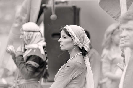 Russia, Vyborg, 30,07,2011 A woman in historical clothing at the Festival of the historical reconstruction of the Middle Ages "Vyborg Castle"のeditorial素材