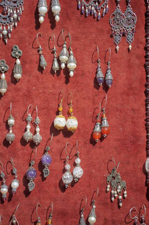 Medieval-style jewelry with Slavic and Scandinavian symbols on saleの写真素材