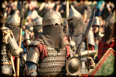 Russia, Vyborg, 07.07.22012 Knights in armor at the Russian Fortress festival of historical...