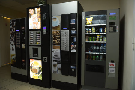 Russia, St. Petersburg 12/16/2019  Appliances for the sale of coffee and chocolate in the lobby