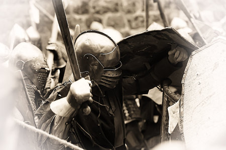 Russia, Vyborg. 13.07,2016 Festival of historical reconstruction. Knight's Castle. Knights in...