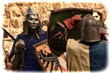 Russia, Vyborg. 13.07,2016 Festival of historical reconstruction. Knight's Castle. Knights in...