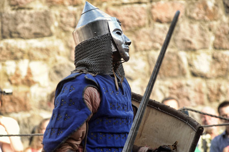 Russia, Vyborg. 13.07,2016 Festival of historical reconstruction. Knight Castle. Knights in medieval armorのeditorial素材