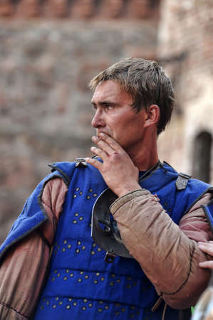 Russia, Vyborg. 13.07,2016 Festival of historical reconstruction. Knight Castle. Knights in medieval armorのeditorial素材