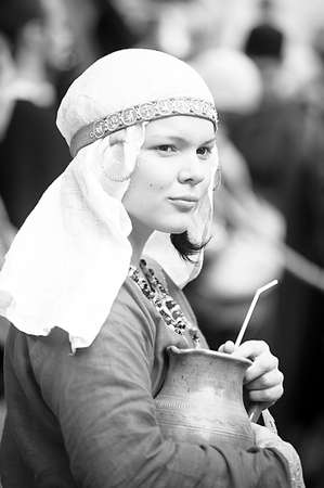 Russia, Vyborg. 13.07,2016 Festival of historical reconstruction. Knight's Castle. Girl in medieval clothesのeditorial素材