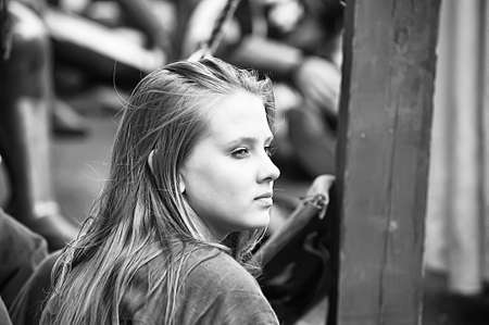 Russia, Vyborg. 13.07,2016 Festival of historical reconstruction. Knight's Castle. Girl in medieval clothesのeditorial素材