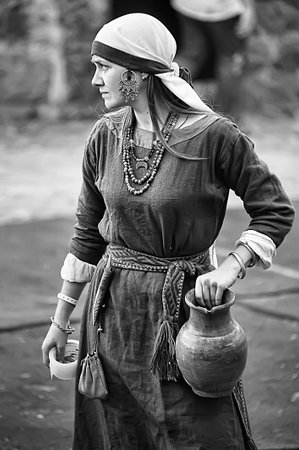 Russia, Vyborg. 13.07,2016 Festival of historical reconstruction. Knight's Castle. People in medieval clothes.のeditorial素材