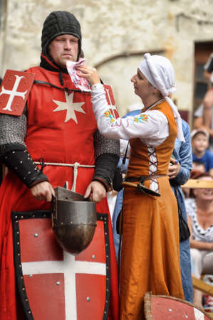 Russia, Vyborg. 13.07,2016 Festival of historical reconstruction. Knight's Castle. People in medieval clothes.のeditorial素材