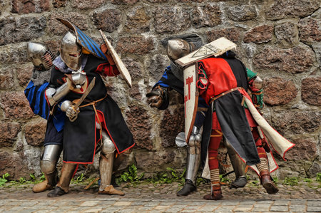 Russia, Vyborg. 13.07,2016 Festival of historical reconstruction. Knight's Castle. People in...