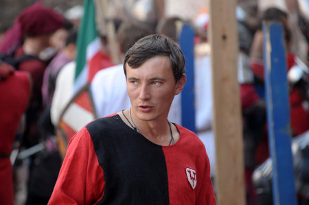 Russia, Vyborg. 13.07,2016 Festival of historical reconstruction. Knight's Castle. People in medieval clothes.のeditorial素材