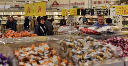 Russia, St. Petersburg 20.04.2012 Buyers at the supermarketのeditorial素材