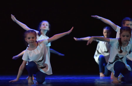 Russia, St. Petersburg 16.06.2019 Performance of children's dance collective at the open festival of...
