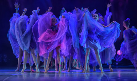 Russia, St. Petersburg 16.06.2019 Performance of the children's dance group ballet, chareography at the open festival of creativity "White Nights"のeditorial素材