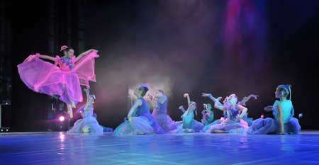 Russia, St. Petersburg 16.06.2019 Performance of the children's dance group ballet, chareography at the open festival of creativity "White Nights"のeditorial素材