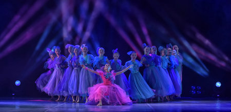 Russia, St. Petersburg 16.06.2019 Performance of the children's dance group ballet, chareography at the open festival of creativity "White Nights"のeditorial素材