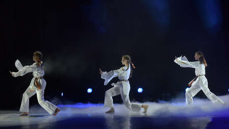 Russia, St. Petersburg 16.06.2019 Performance of the children's dance group ballet, chareography at the open festival of creativity "White Nights"の写真素材
