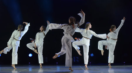 Russia, St. Petersburg 16.06.2019 Performance of the children's dance group ballet, chareography at the open festival of creativity "White Nights"の写真素材