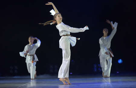 Russia, St. Petersburg 16.06.2019 Performance of the children's dance group ballet, chareography at the open festival of creativity "White Nights"のeditorial素材