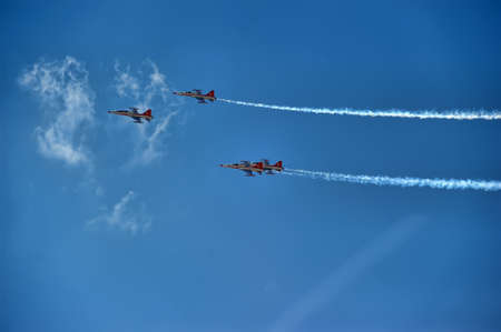 Turkey, Cappadocia 11.07,2019 Turkish Air Force Aerobatic Demonstration Team Turkish Stars performs during Izmir Independence Dayのeditorial素材