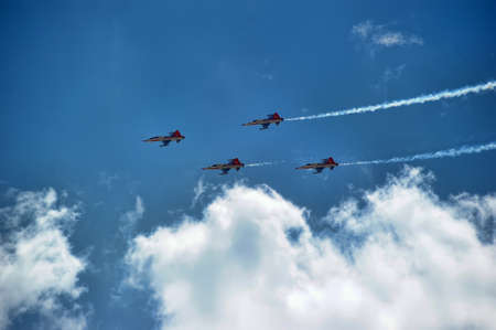 Turkey, Cappadocia 11.07,2019 Turkish Air Force Aerobatic Demonstration Team Turkish Stars performs during Izmir Independence Dayのeditorial素材