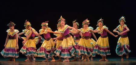 Russia, St. Petersburg 20,05,2019 Children in colorful costumes dance Mexican dance on stageのeditorial素材