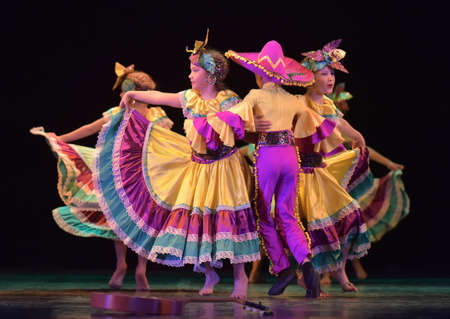 Russia, St. Petersburg 20,05,2019 Children in colorful costumes dance Mexican dance on stageのeditorial素材