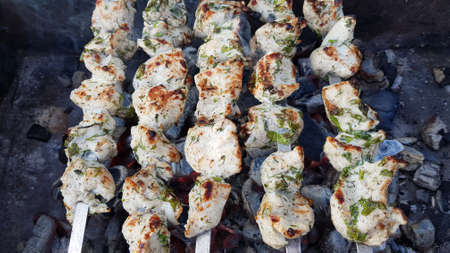 raw barbecue cooked on the mangaの写真素材